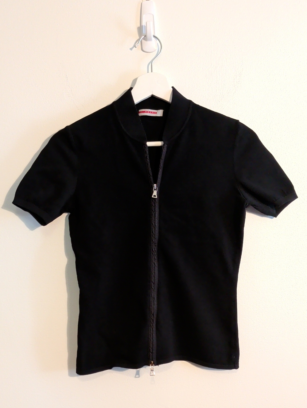 PRADA milano knit short sleeve top with double zipper - size xs / s